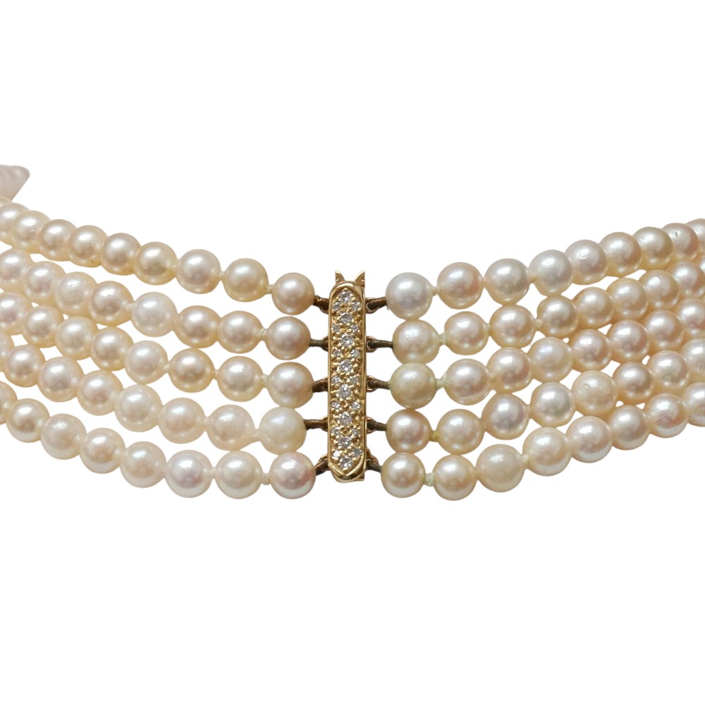 5 Row Pearl Diamond Necklace 6 5 Row Pearl Diamond Necklace