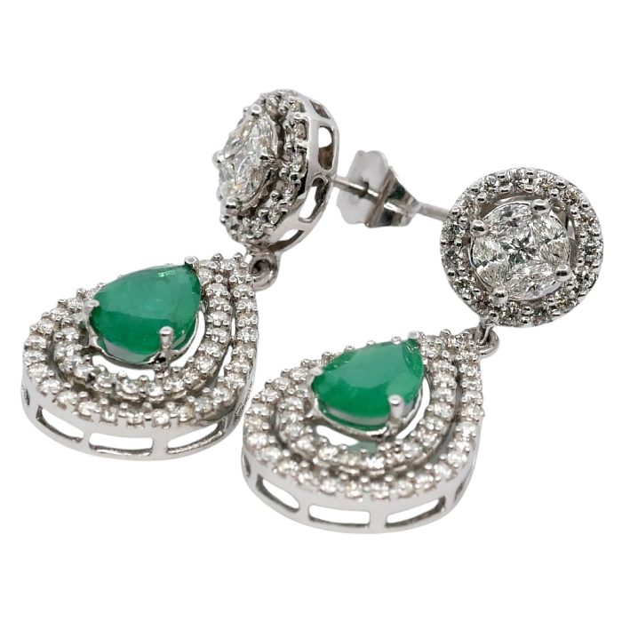 Vintage Emerald Diamond Pendant Earrings