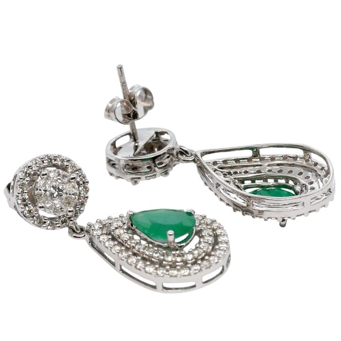 Vintage Emerald Diamond Pendant Earrings