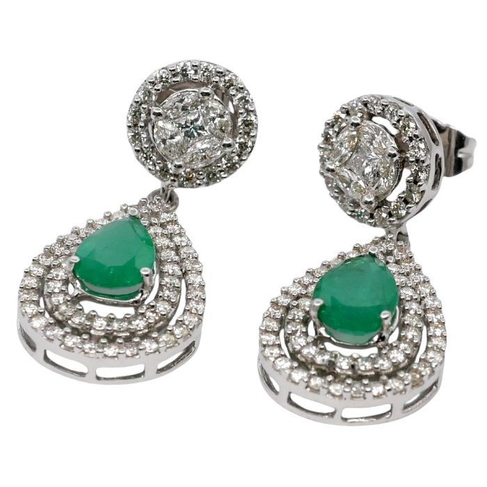 Vintage Emerald Diamond Pendant Earrings