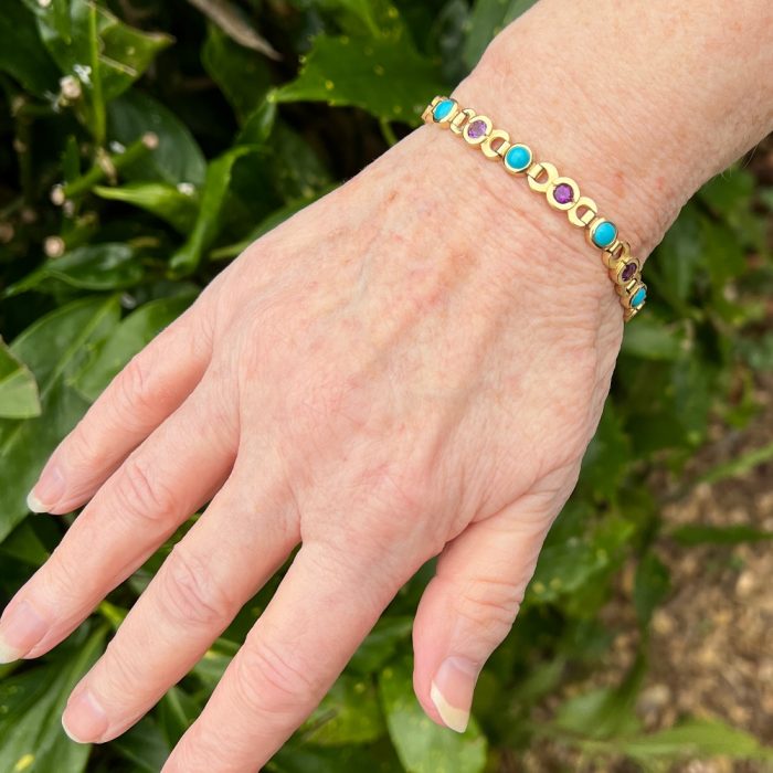 Vintage Amethyst Turquoise Gold Bracelet