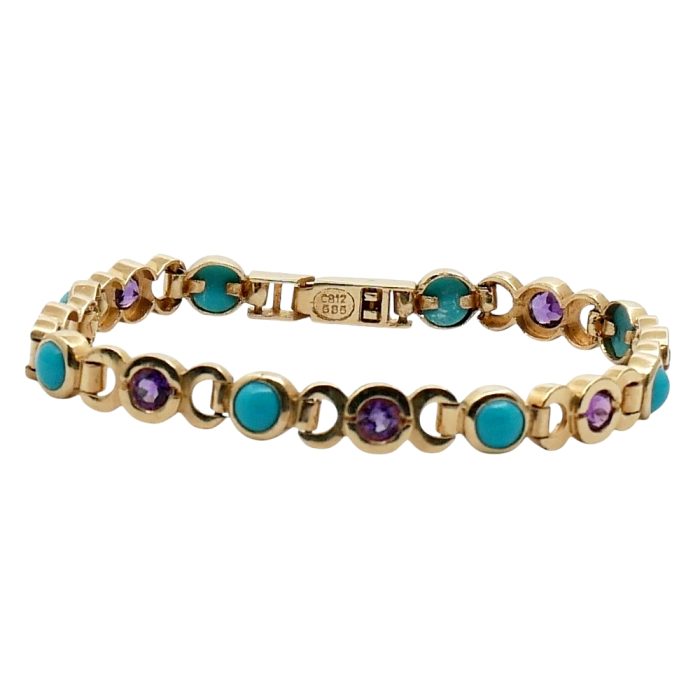 Vintage Amethyst Turquoise Gold Bracelet