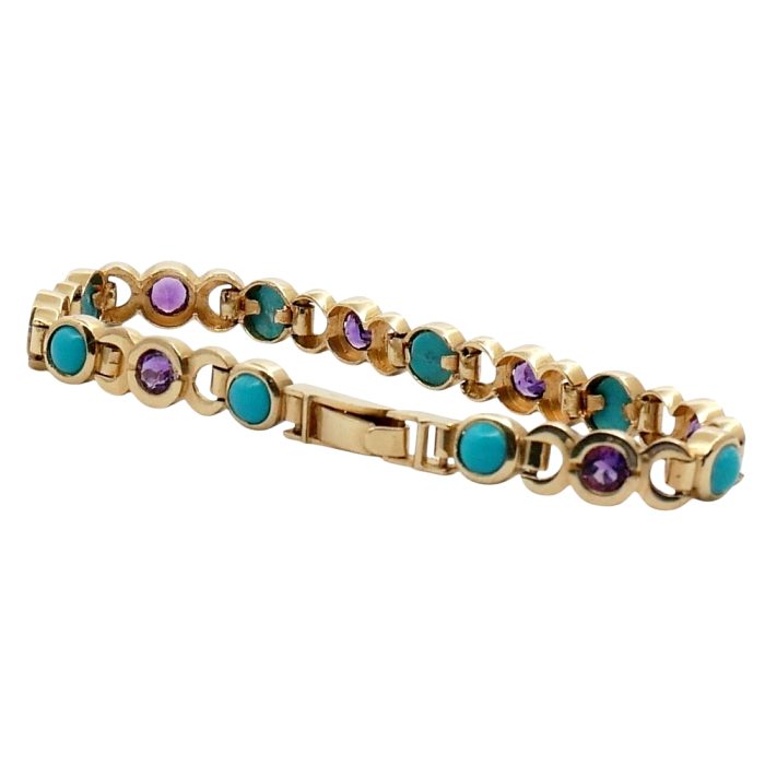 Vintage Amethyst Turquoise Gold Bracelet