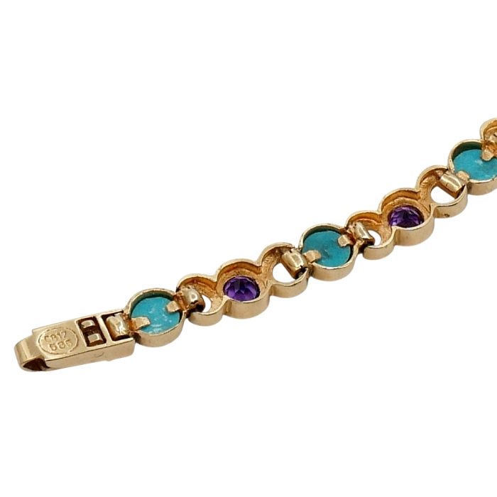 Vintage Amethyst Turquoise Gold Bracelet