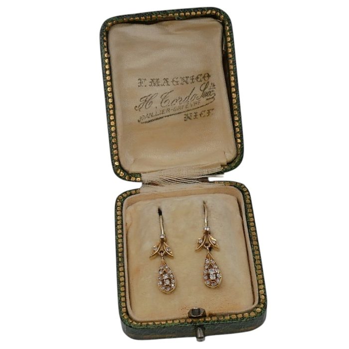 Antique Diamond Gold Drop Earrings