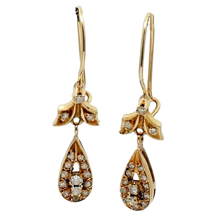 Antique Diamond Gold Drop Earrings