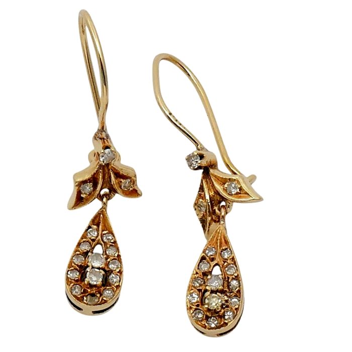 Antique Diamond Gold Drop Earrings