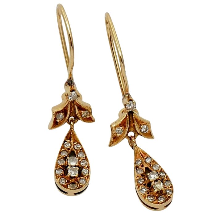 Antique Diamond Gold Drop Earrings