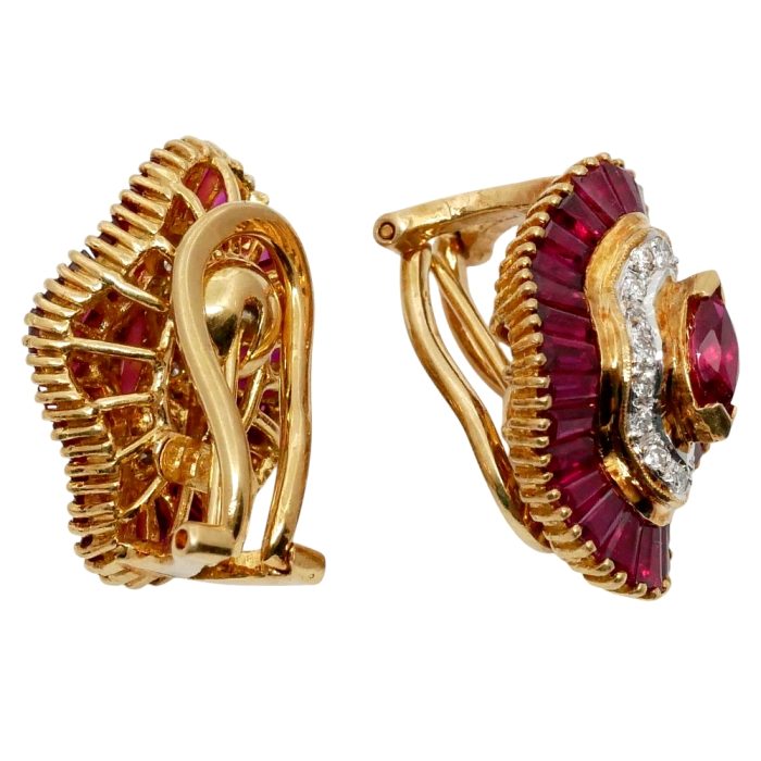 Vintage Ruby Diamond Gold Earrings