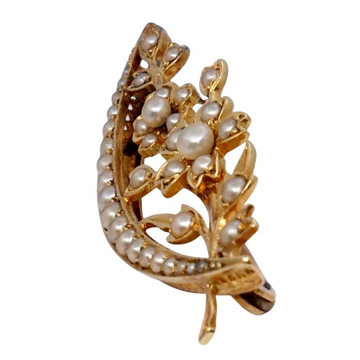 Victorian Pearl Gold Crescent Brooch