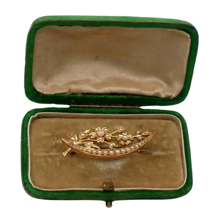 Victorian Pearl Gold Crescent Brooch