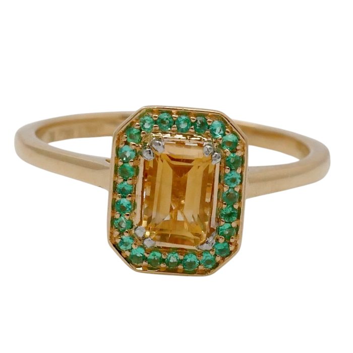 Citrine Emerald Gold Halo Ring
