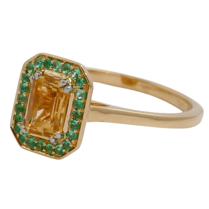 Citrine Emerald Gold Halo Ring