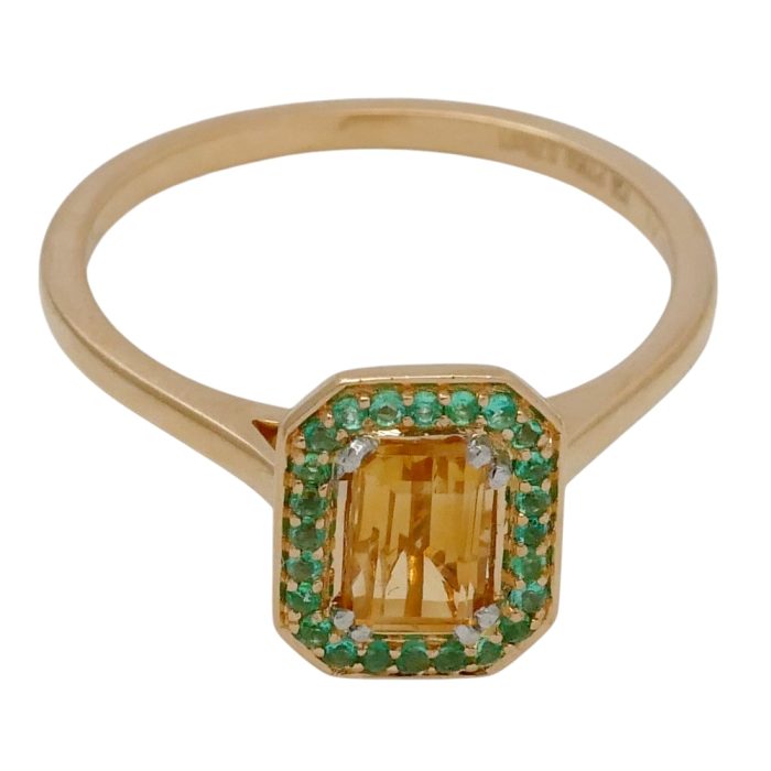 Citrine Emerald Gold Halo Ring