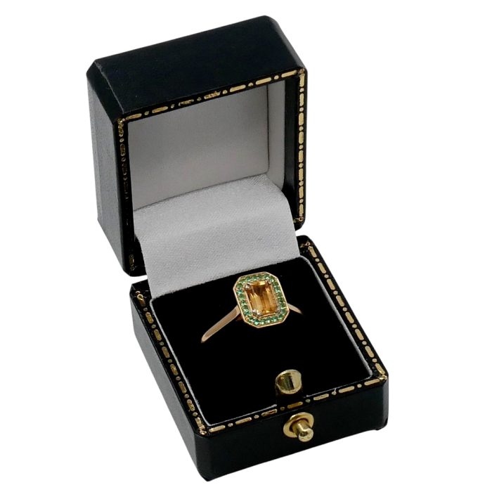 Citrine Emerald Gold Halo Ring