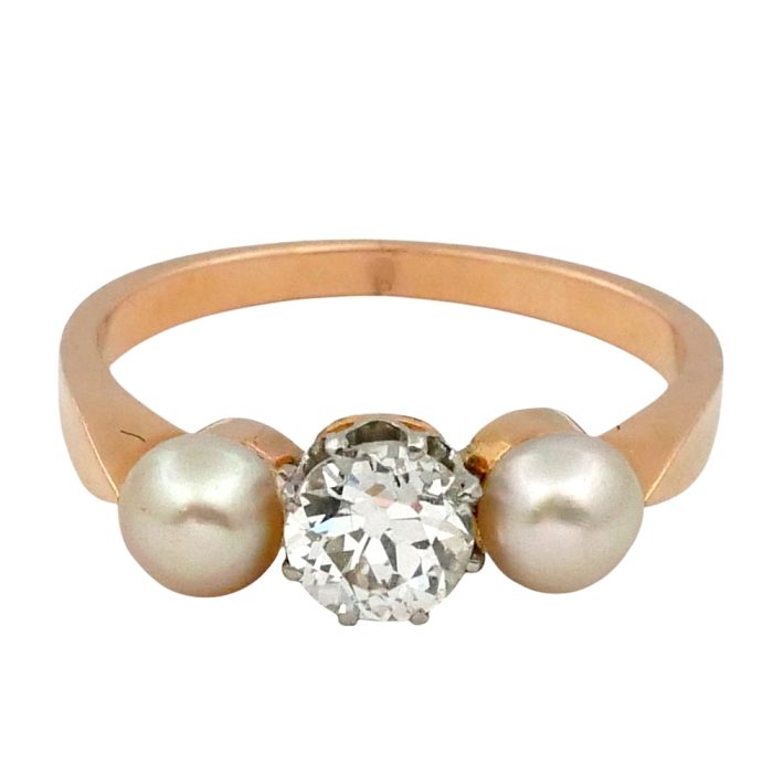 Victorian Diamond Pearl 3 Stone Ring