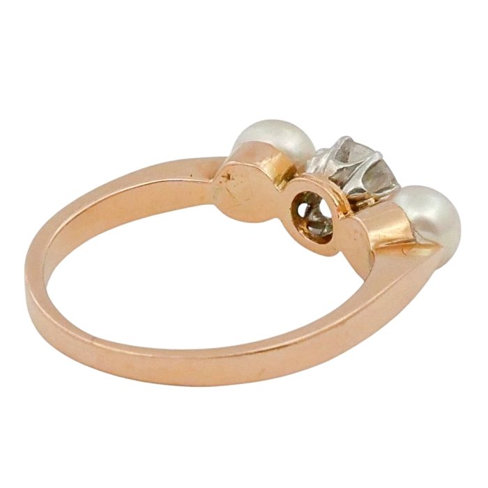 Victorian Diamond Pearl 3 Stone Ring