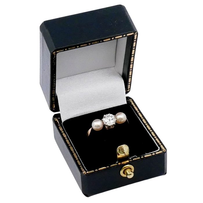Victorian Diamond Pearl 3 Stone Ring