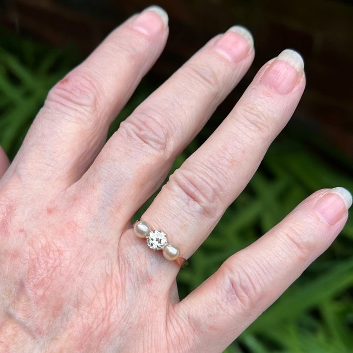 Victorian Diamond Pearl 3 Stone Ring