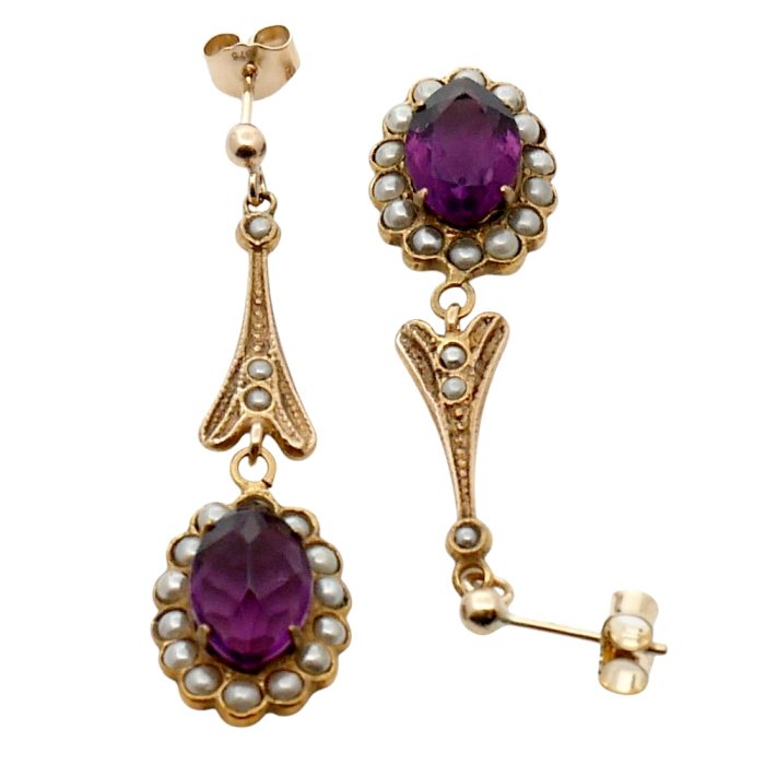 Antique Amethyst Pearl Drop Earrings