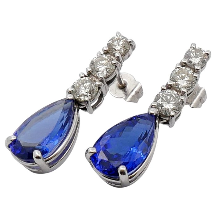 Tanzanite Diamond Gold Pendant Earrings