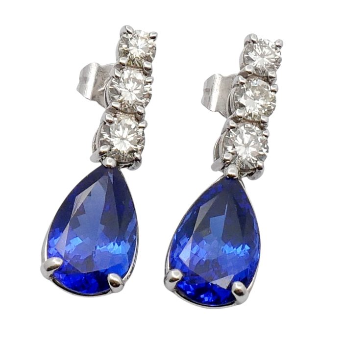 Tanzanite Diamond Gold Pendant Earrings