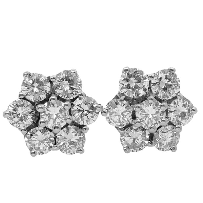JR088 Diamond Cluster Vintage Gold Earrings