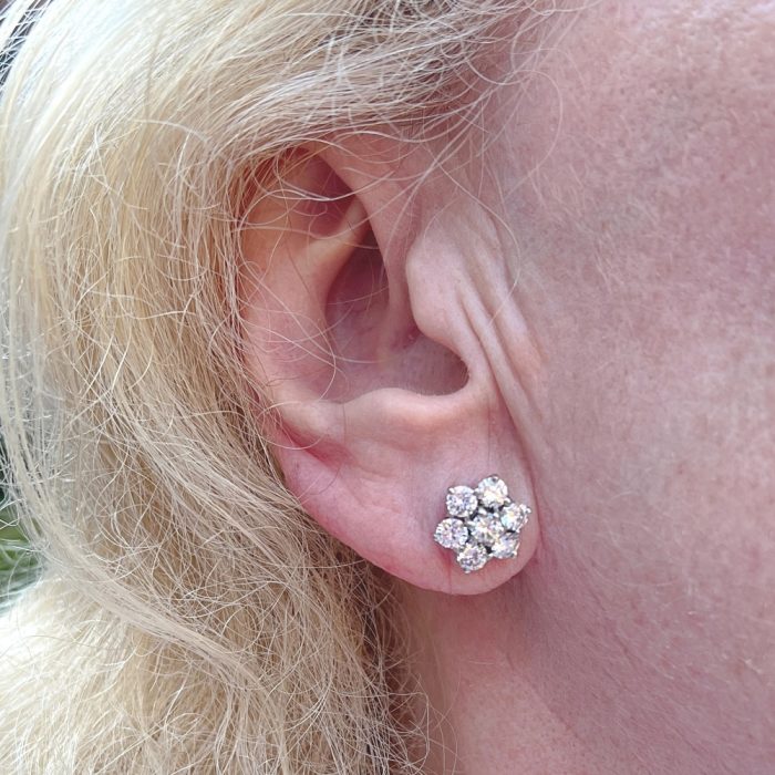 JR088 Diamond Cluster Vintage Gold Earrings