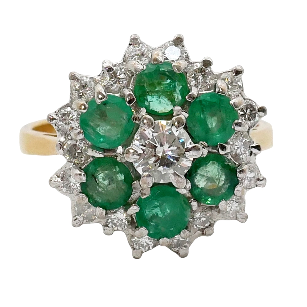 Vintage Emerald Diamond Cluster Ring 1 Vintage Emerald Diamond Cluster Ring