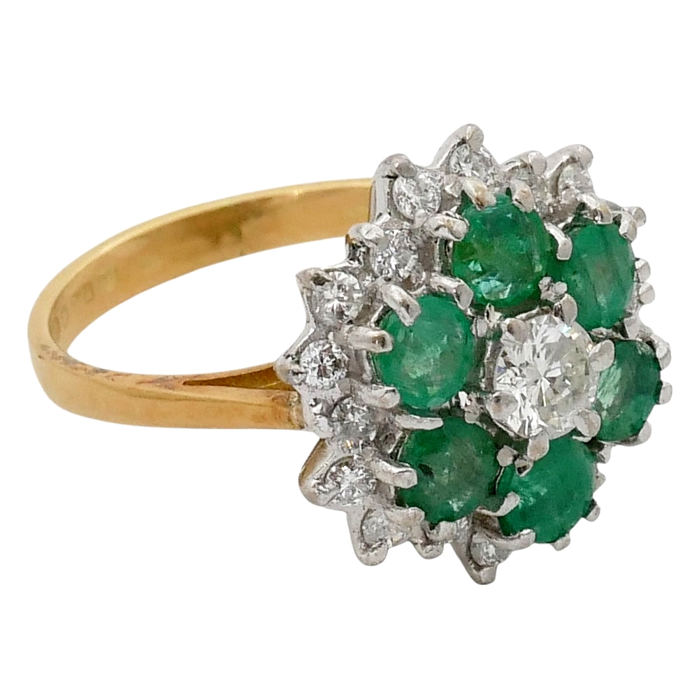 Vintage Emerald Diamond Cluster Ring 2 Vintage Emerald Diamond Cluster Ring