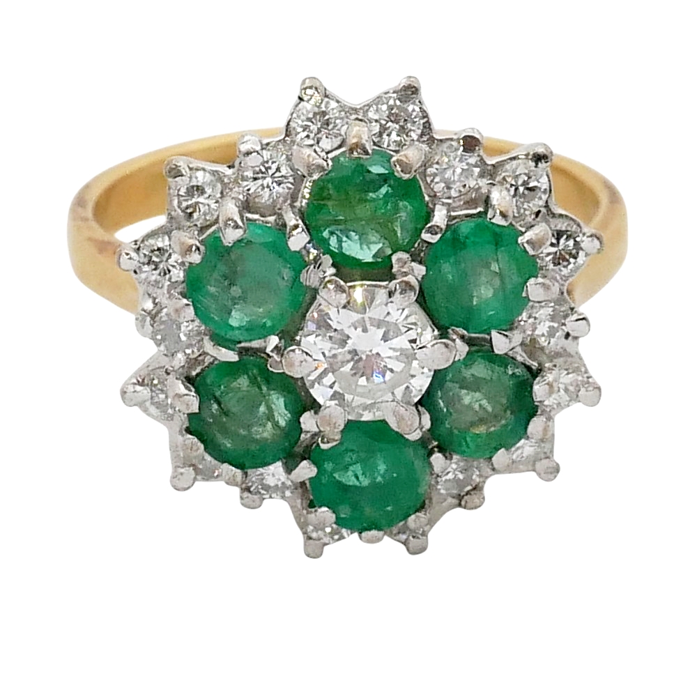 Vintage Emerald Diamond Cluster Ring 4 Vintage Emerald Diamond Cluster Ring