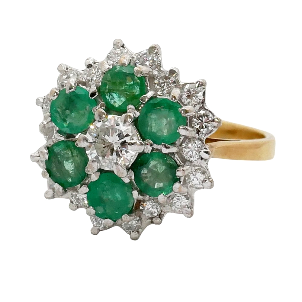 Vintage Emerald Diamond Cluster Ring 7 Vintage Emerald Diamond Cluster Ring