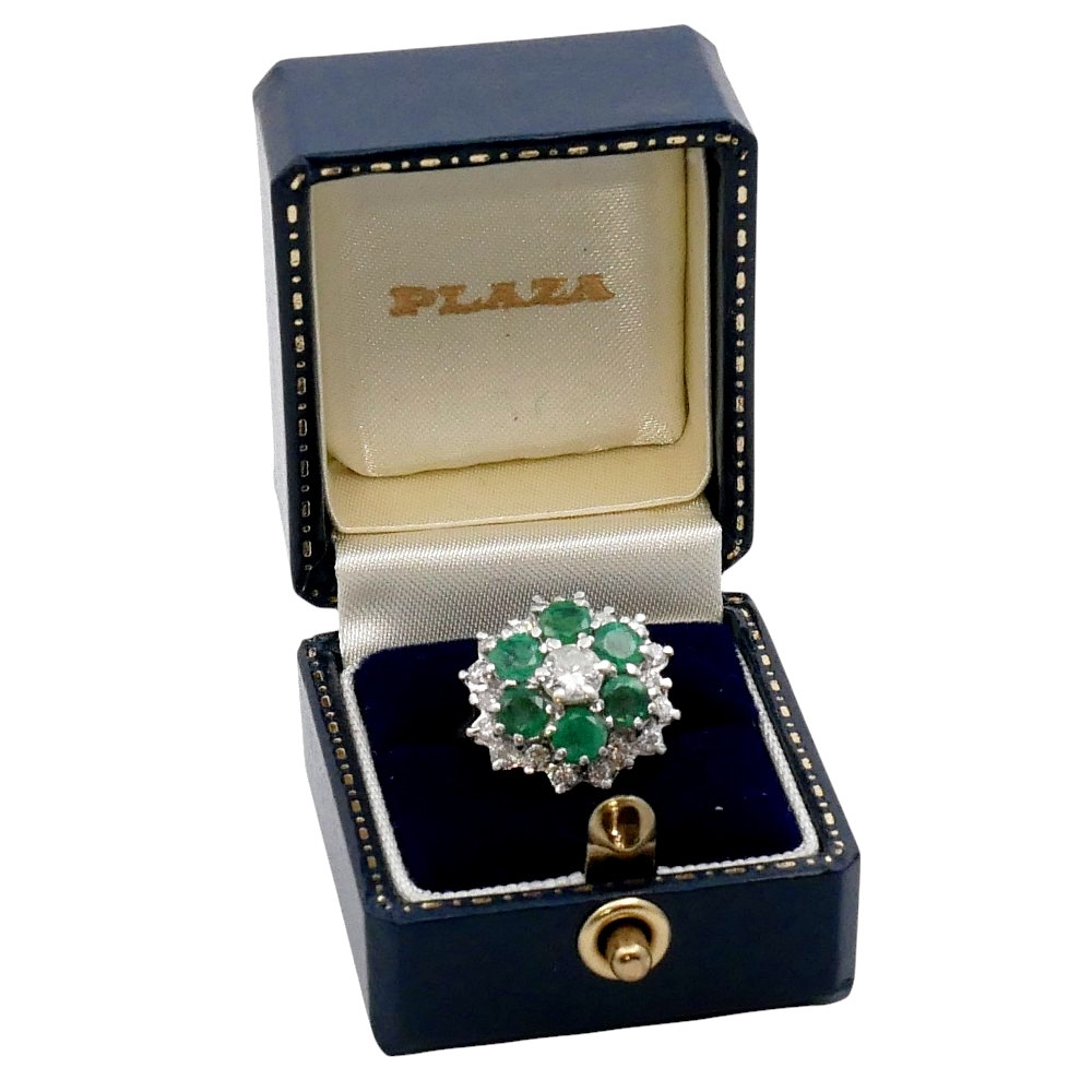 Vintage Emerald Diamond Cluster Ring 9 Vintage Emerald Diamond Cluster Ring