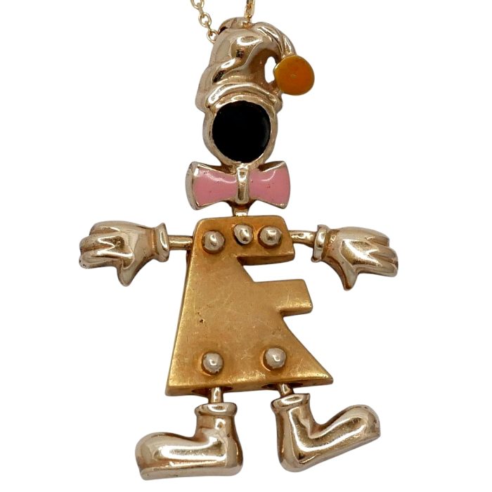 Vintage Gold Articulated Clown Pendant