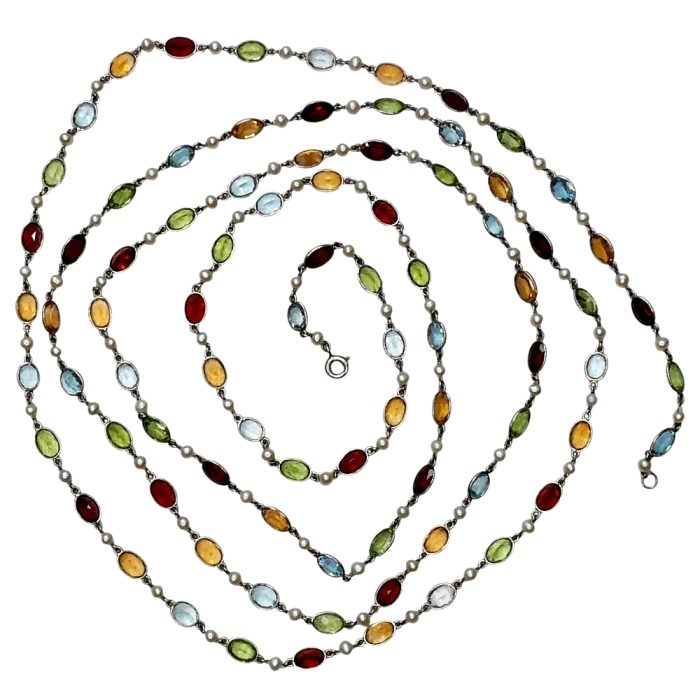 Antique Long Platinum Gemstone Chain