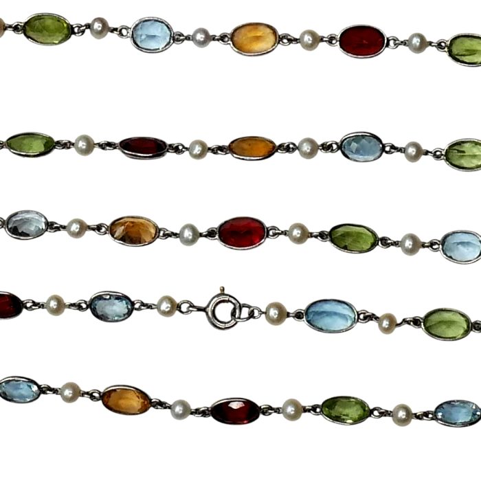 Antique Long Platinum Gemstone Chain