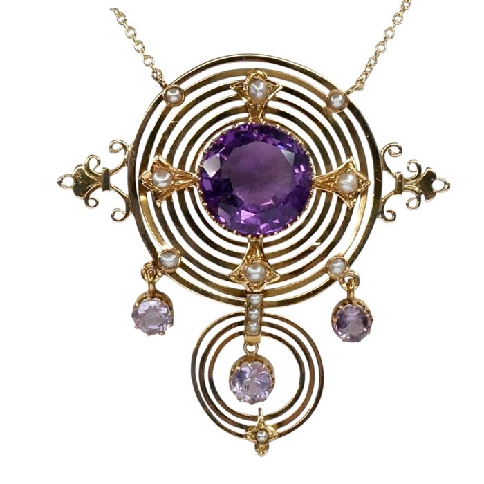 Antique French Amethyst Pearl Pendant