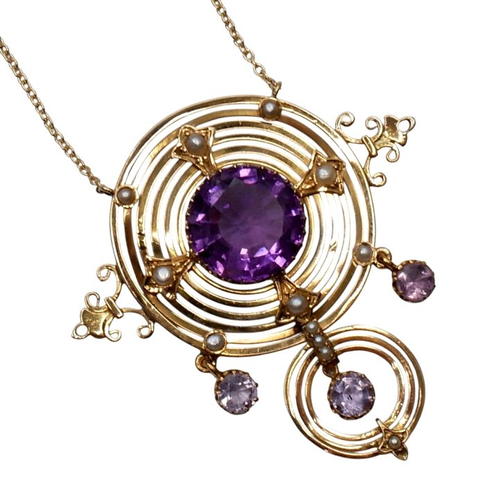 Antique French Amethyst Pearl Pendant