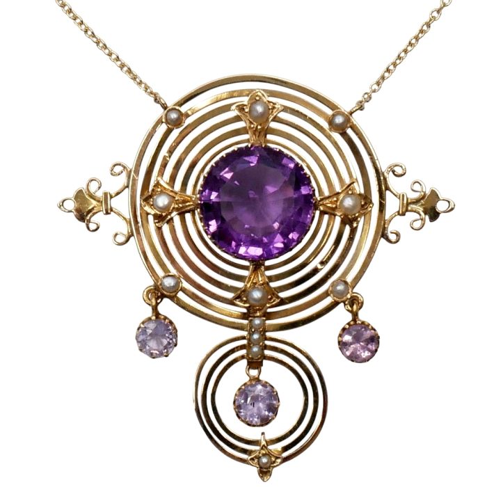 Antique French Amethyst Pearl Pendant