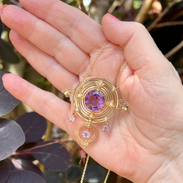 Antique French Amethyst Pearl Pendant