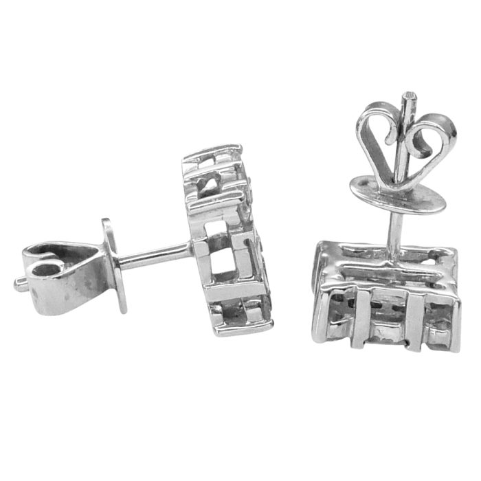 Square Diamond Cluster Gold Earrings