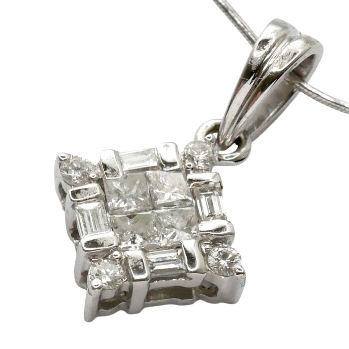 Square Diamond Cluster Gold Pendant