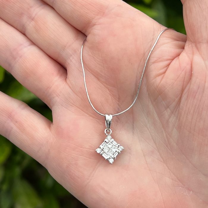 Square Diamond Cluster Gold Pendant