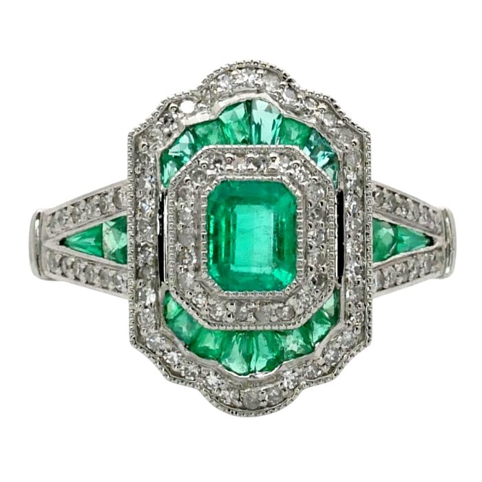 Art Deco Style Emerald and Diamond Ring