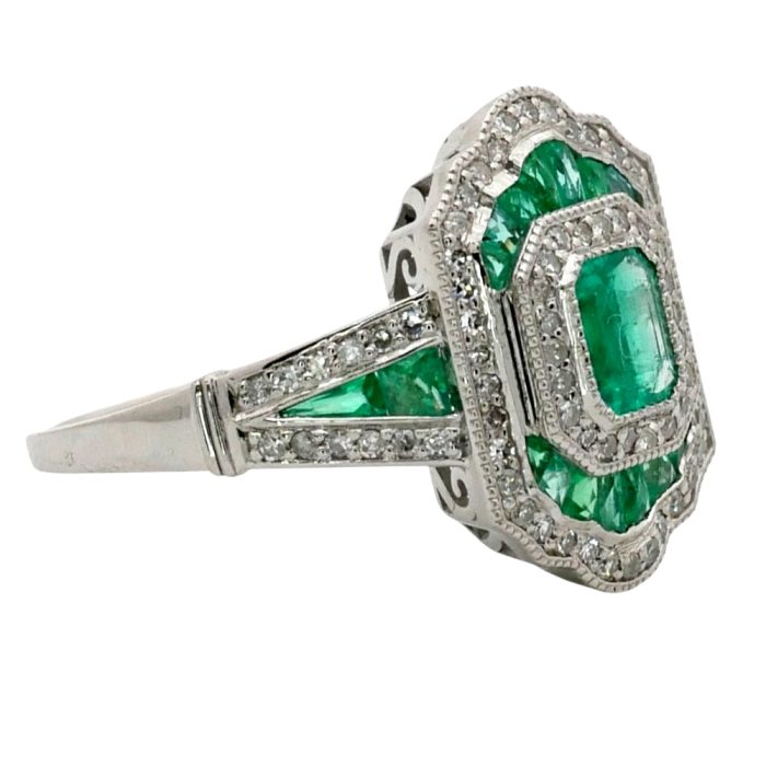 Art Deco Style Emerald and Diamond Ring