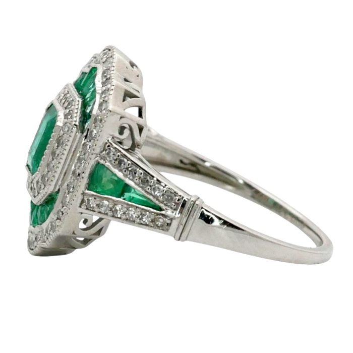 Art Deco Style Emerald and Diamond Ring