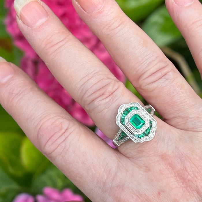 Art Deco Style Emerald and Diamond Ring
