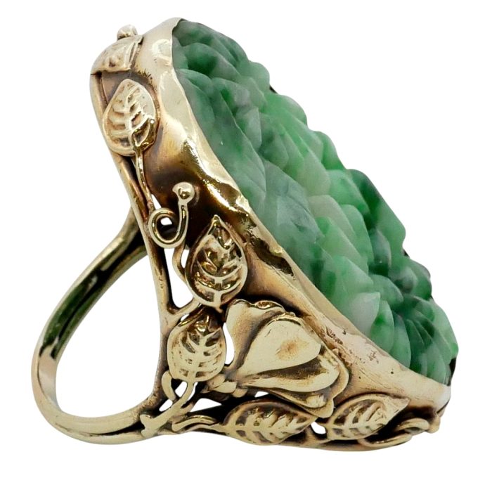Antique Carved Jade Gold Ring