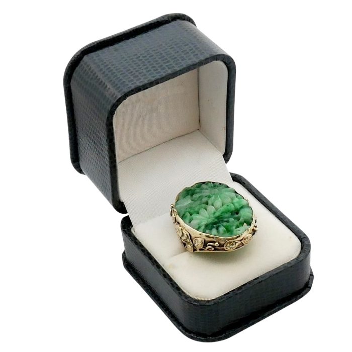 Antique Carved Jade Gold Ring