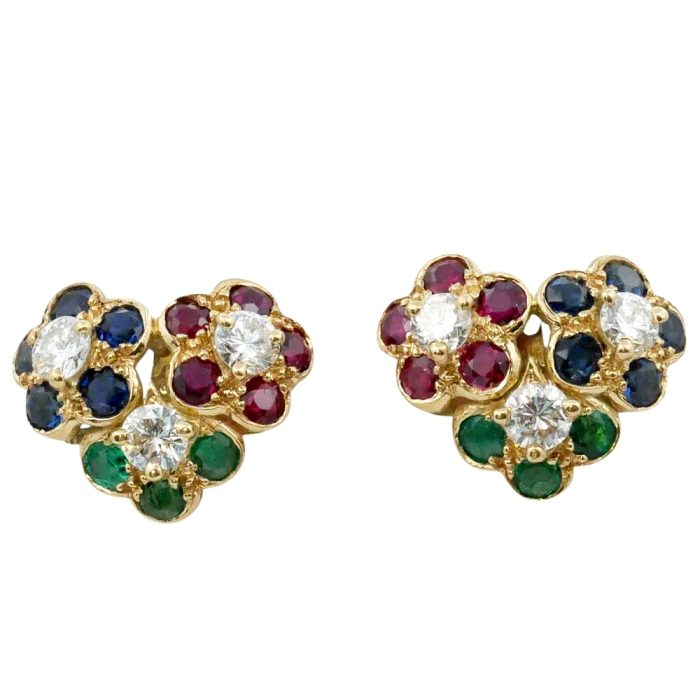 Multi Gemstone and Diamond Gold Earrings